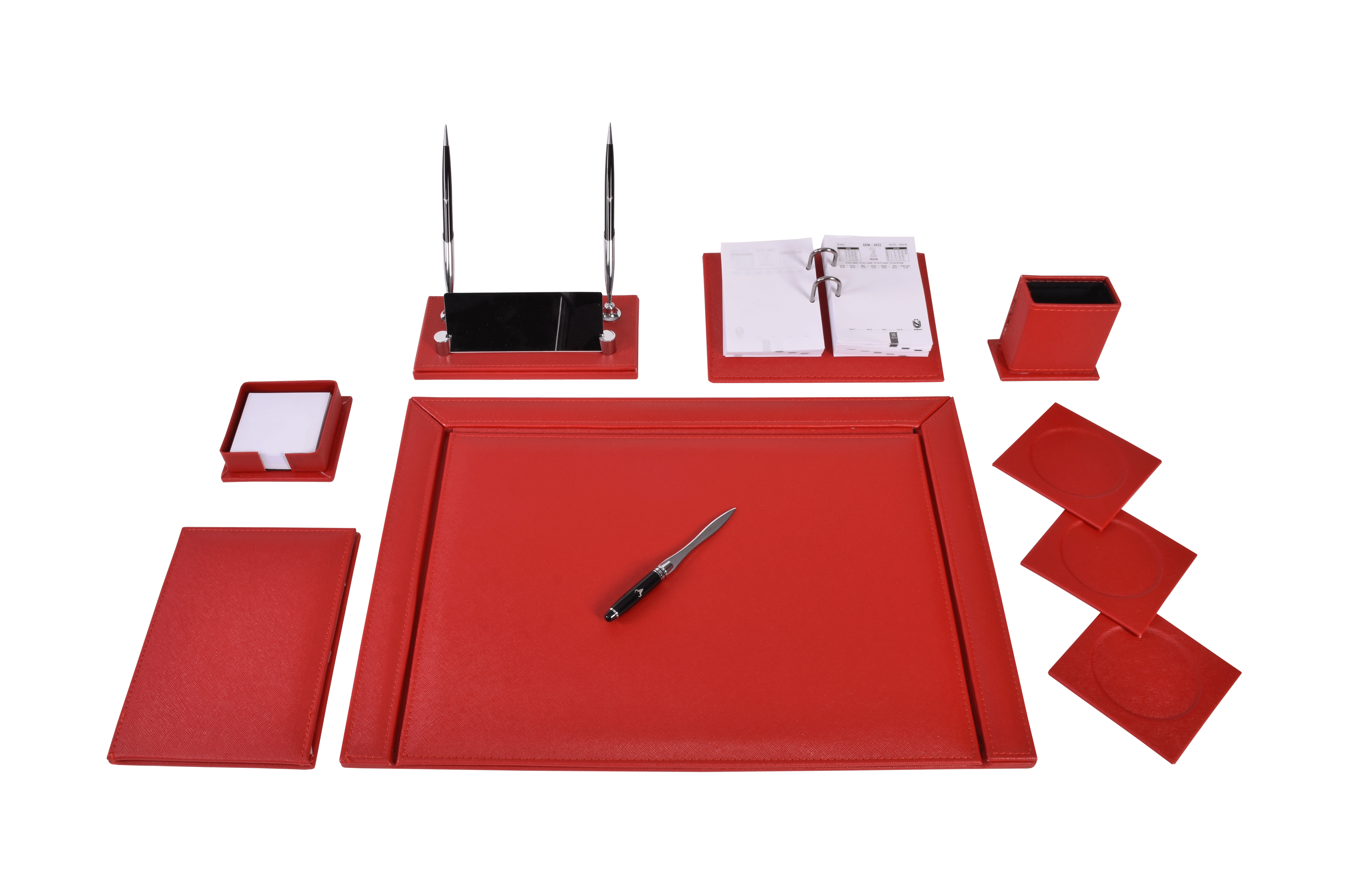 10 PARÇA RENKLİ ÇERÇEVELİ SÜMEN TAKIMI - KIRMIZI 